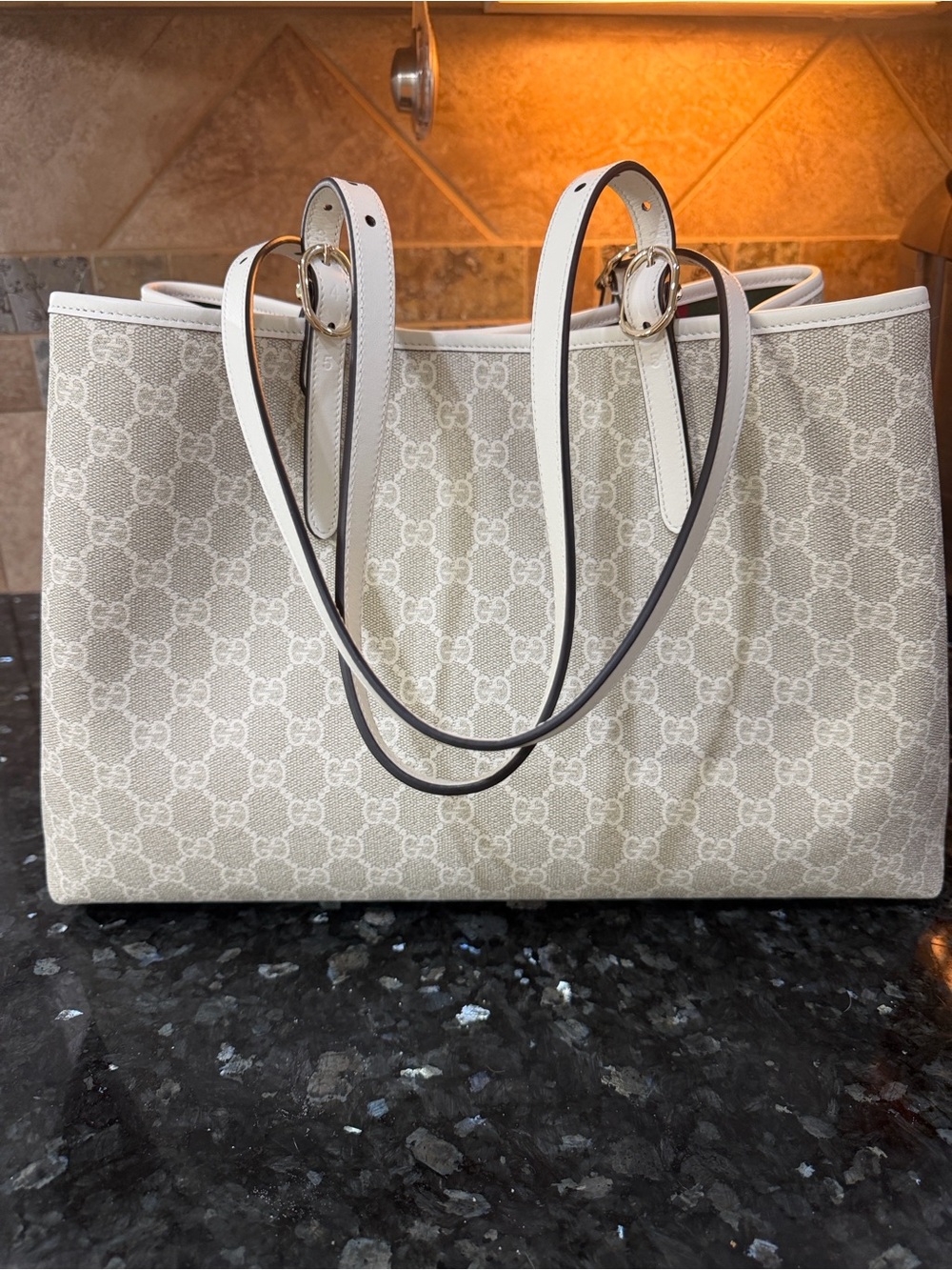 Gucci Beige Large Emblem Tote and White GG Canvas Tote Brand New Never Carried